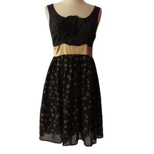 NWOT Anthropologie Black/Gold Polka Dot Dress sz S